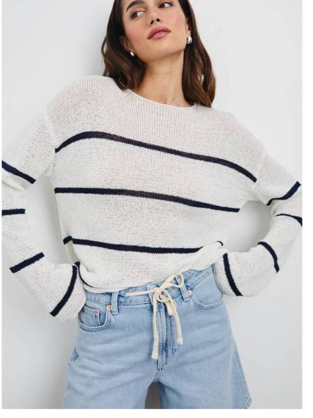 Rails Evangeline Crewneck Sweater in Navy and White Stripe Size Small